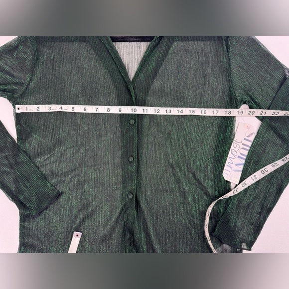 NWT Almost Famous Sheer Button Down Metallic Stripe Shirt Medium - Picture 5 of 8